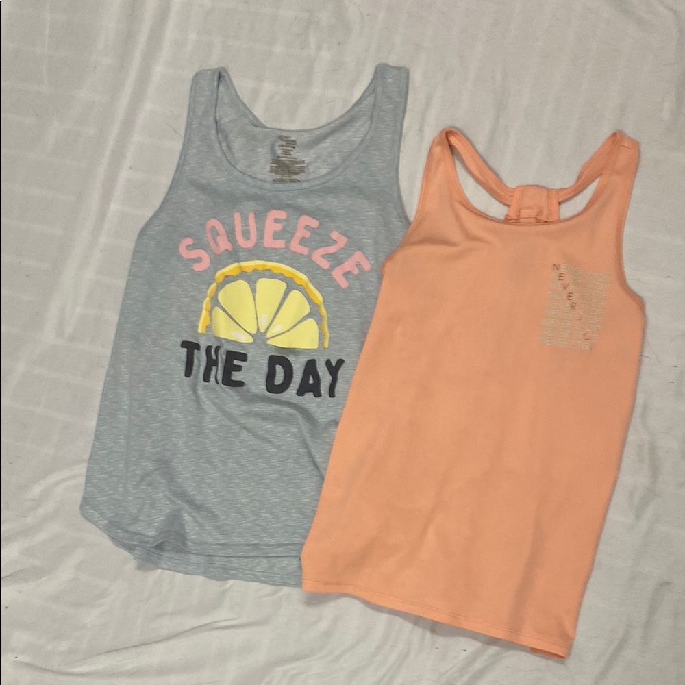 Gray and Orange Tank Tops with Graphic Design